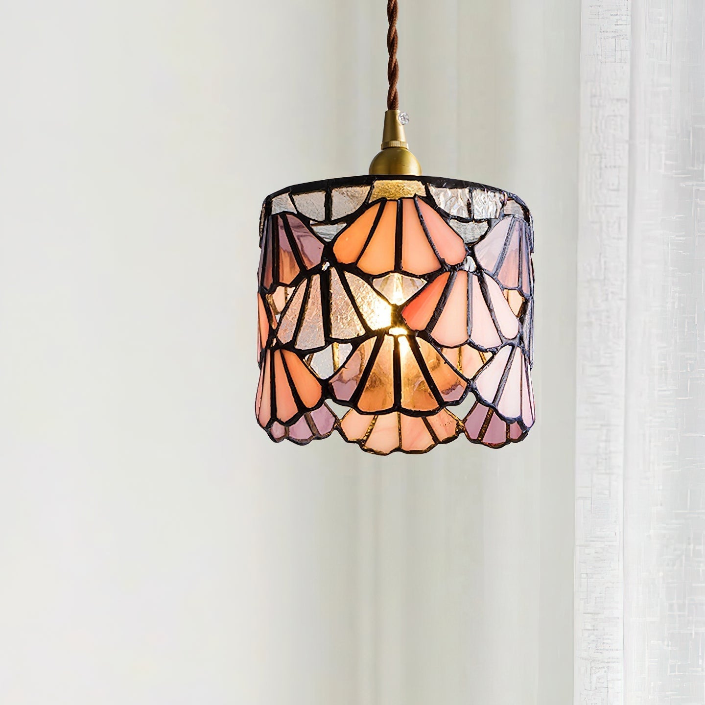 Tiffany Pendant Light | Handmade Glass Shade with Brass Detail 3