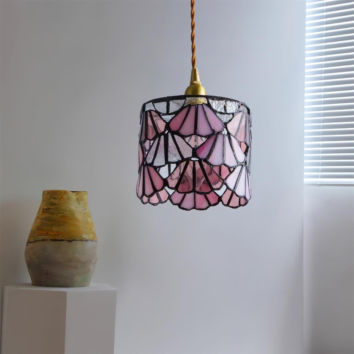 Tiffany Pendant Light | Handmade Glass Shade with Brass Detail 5