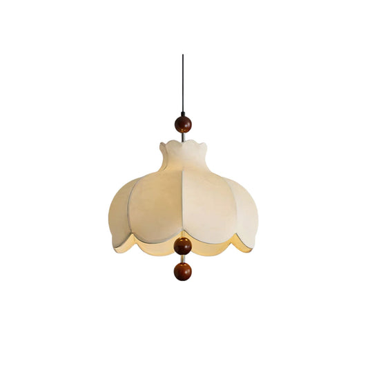 Vintage Fabric Pendant Light | Elegant Design with Wooden Beads 0