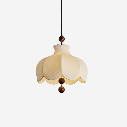Vintage Fabric Pendant Light | Elegant Design with Wooden Beads 1