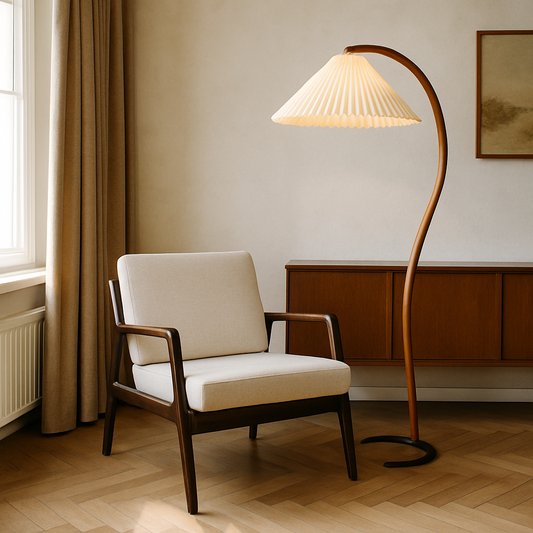 Vintage Floor Lamp | Scandinavian Beechwood Design with Soft LED Lighting 0