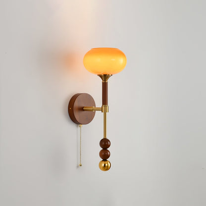 Vintage Wall Sconce | Elegant Wood and Brass Design with Glass Shade 0