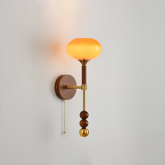 Vintage Wall Sconce | Elegant Wood and Brass Design with Glass Shade 0