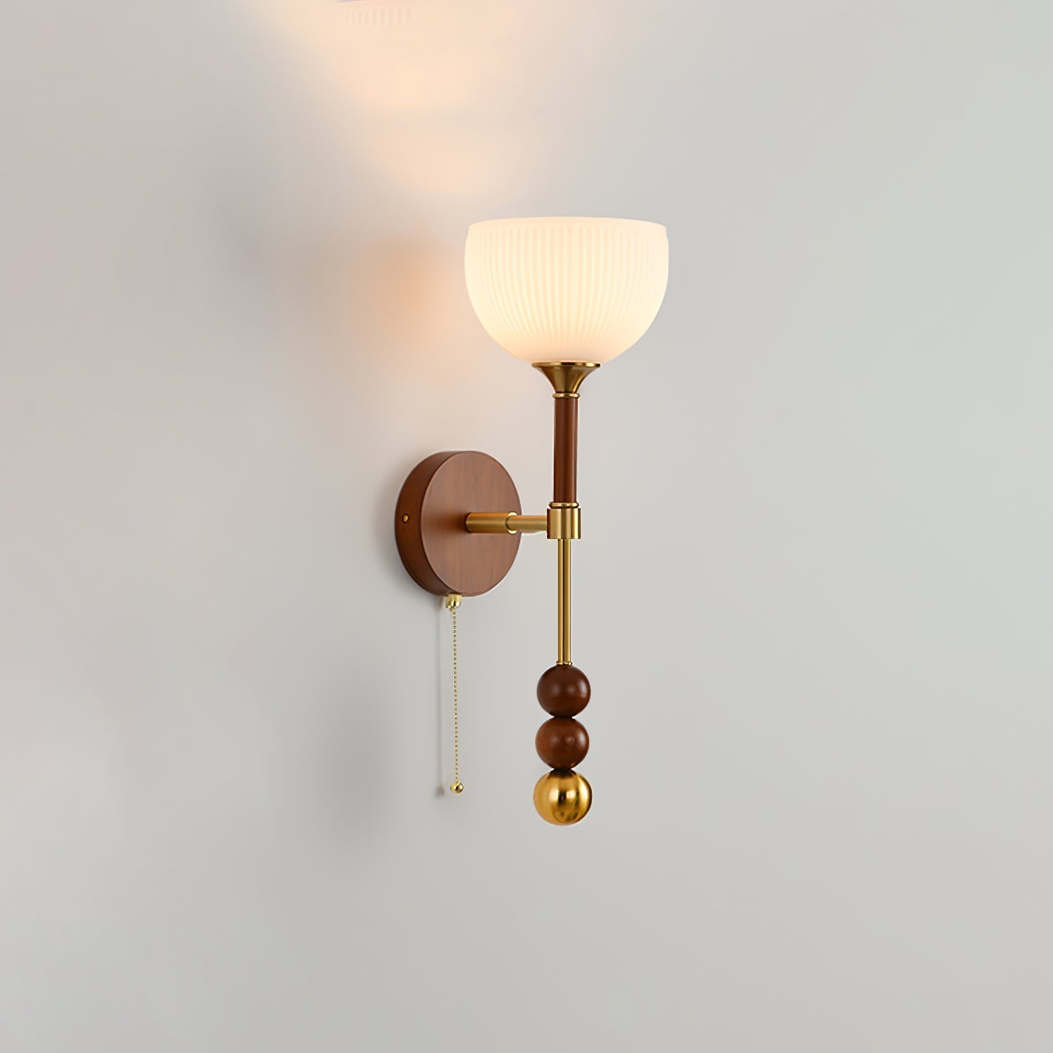 Vintage Wall Sconce | Elegant Wood and Brass Design with Glass Shade 10