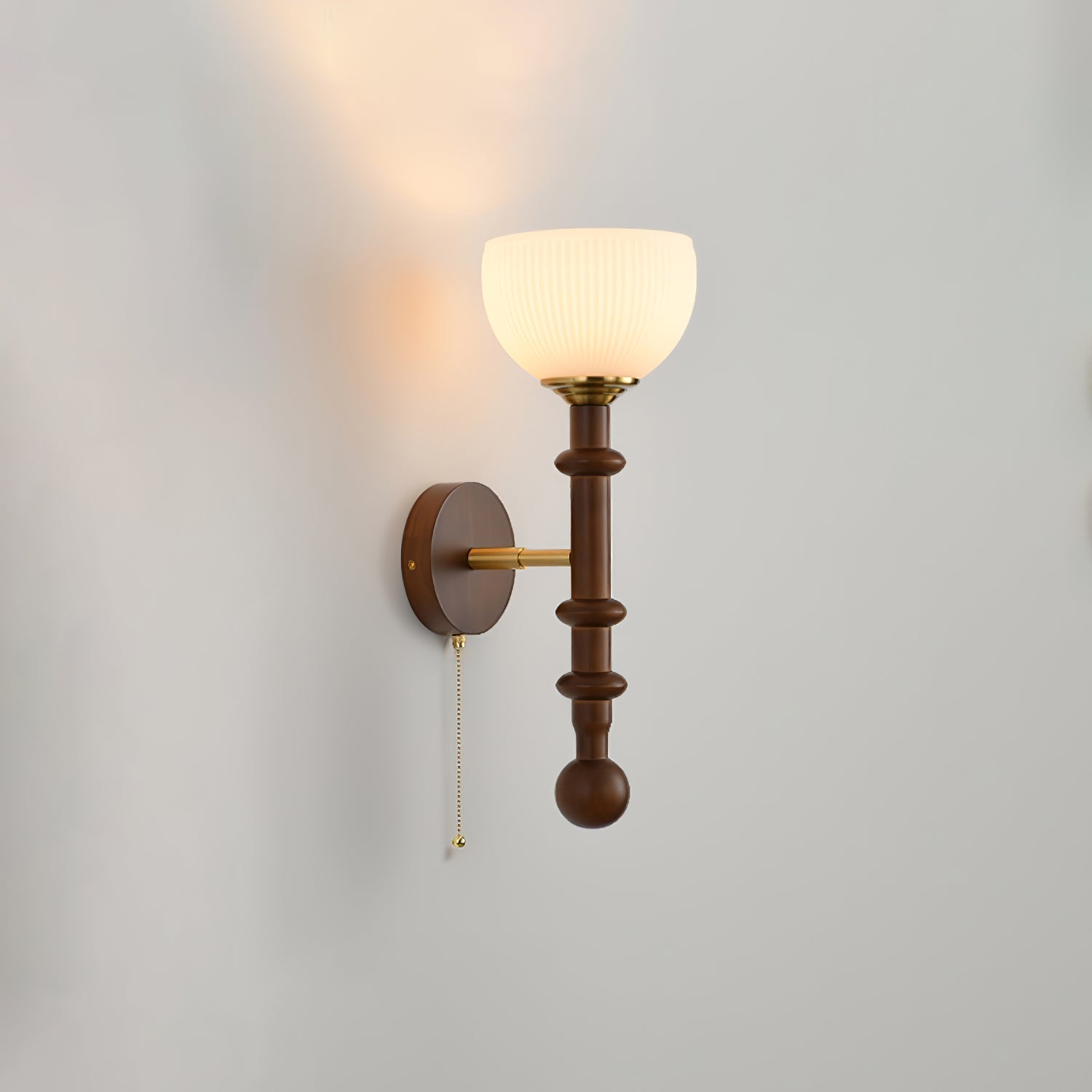 Vintage Wall Sconce | Elegant Wood and Brass Design with Glass Shade 11