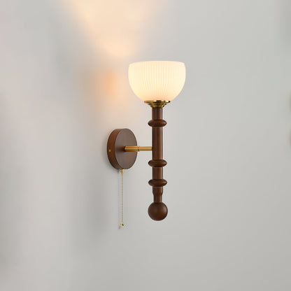 Vintage Wall Sconce | Elegant Wood and Brass Design with Glass Shade 11