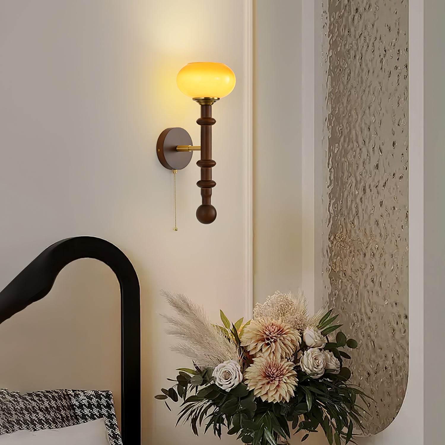 Vintage Wall Sconce | Elegant Wood and Brass Design with Glass Shade 4