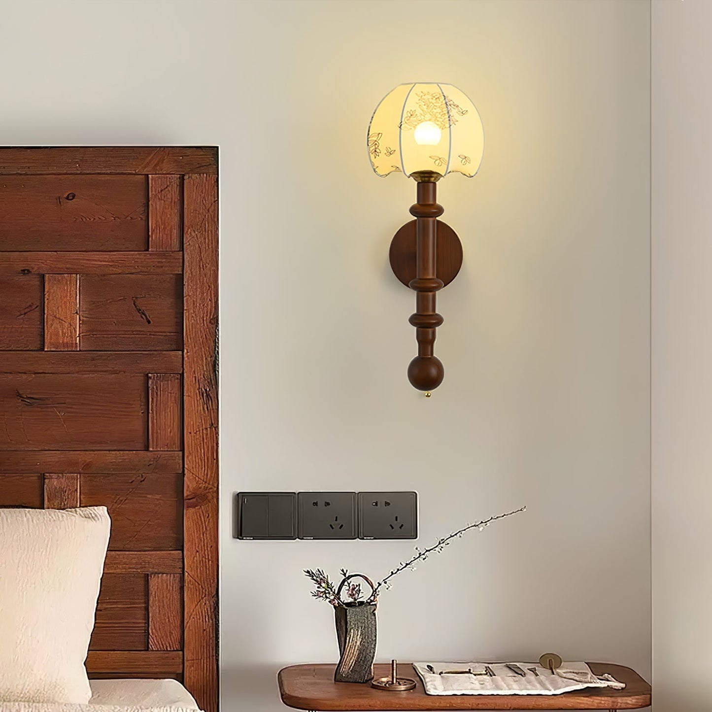 Vintage Wall Sconce | Elegant Wood and Brass Design with Glass Shade 6