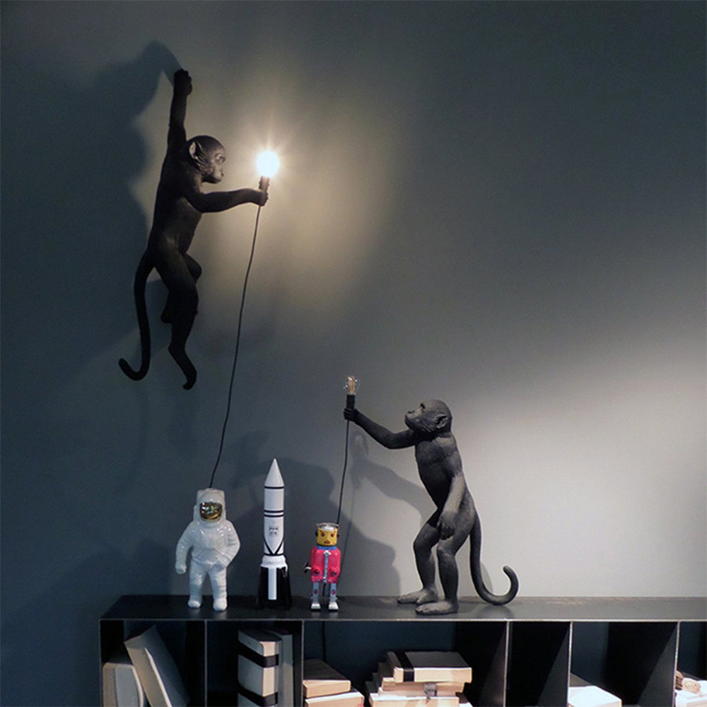 Wall Light | Whimsical Resin Monkey Wall Sconce with Hemp Rope 7