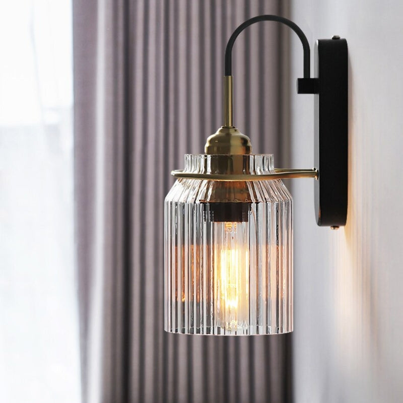 Wall Sconce Lighting Fixture | Dimmable Ribbed Glass Design 1