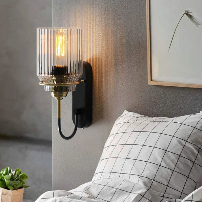 Wall Sconce Lighting Fixture | Dimmable Ribbed Glass Design 2