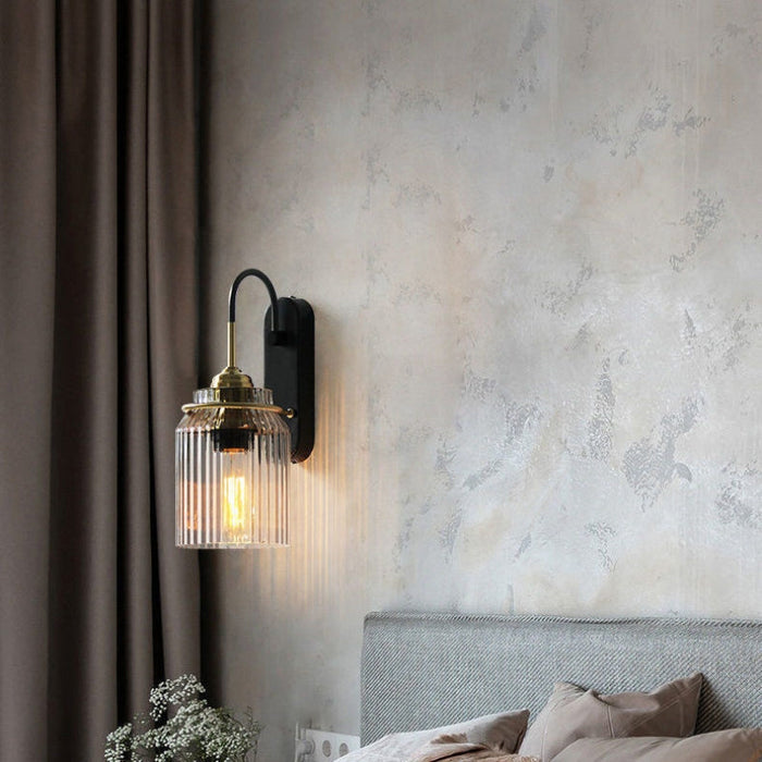 Wall Sconce Lighting Fixture | Dimmable Ribbed Glass Design 6
