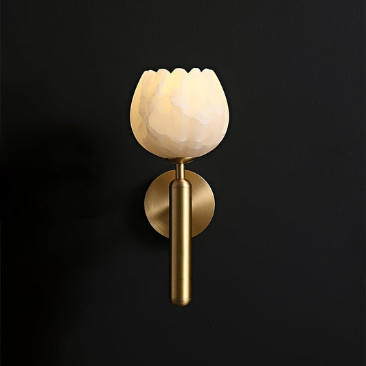 Wall Sconce | Elegant Brass Design with Alabaster Floral Accents 1
