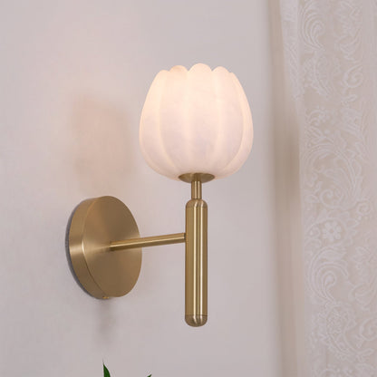 Wall Sconce | Elegant Brass Design with Alabaster Floral Accents 4