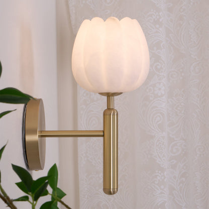 Wall Sconce | Elegant Brass Design with Alabaster Floral Accents 6