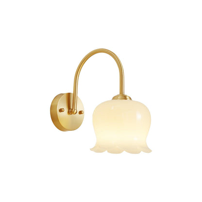 Wall Sconce Lighting | Elegant Brass Fixture with Orchid Glass Shade 0