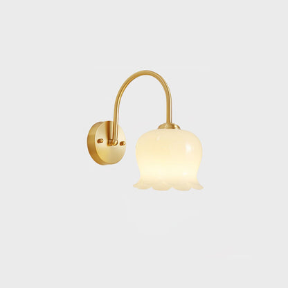 Wall Sconce Lighting | Elegant Brass Fixture with Orchid Glass Shade 1