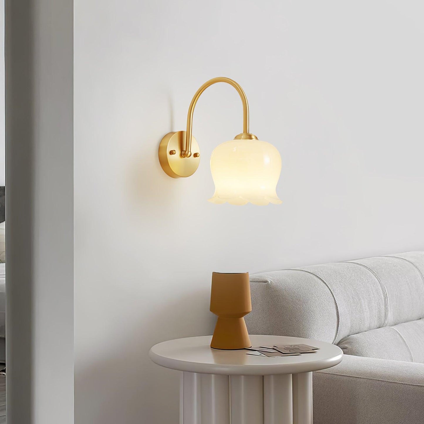 Wall Sconce Lighting | Elegant Brass Fixture with Orchid Glass Shade 4