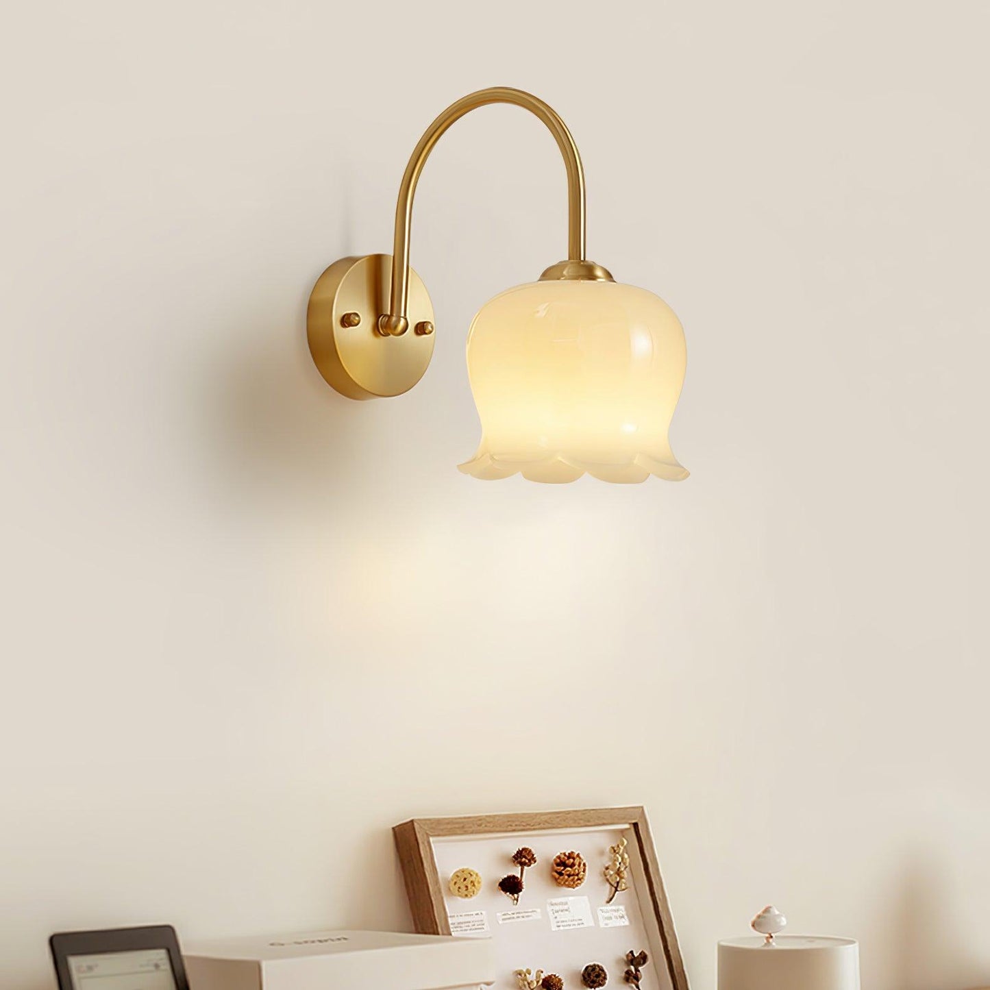 Wall Sconce Lighting | Elegant Brass Fixture with Orchid Glass Shade 5