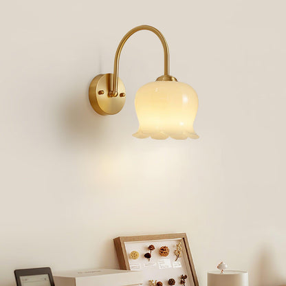 Wall Sconce Lighting | Elegant Brass Fixture with Orchid Glass Shade 5