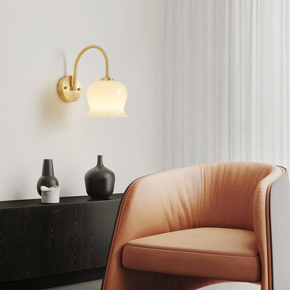 Wall Sconce Lighting | Elegant Brass Fixture with Orchid Glass Shade 6
