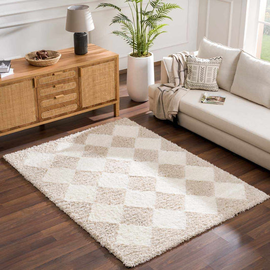 Zahur Cream & Beige Diamond Area Rug