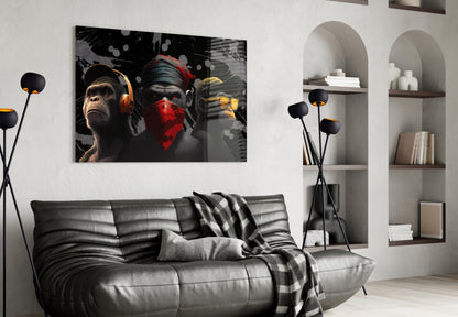 3 Wise Monkeys Glass Wall Art  || Designer Collection