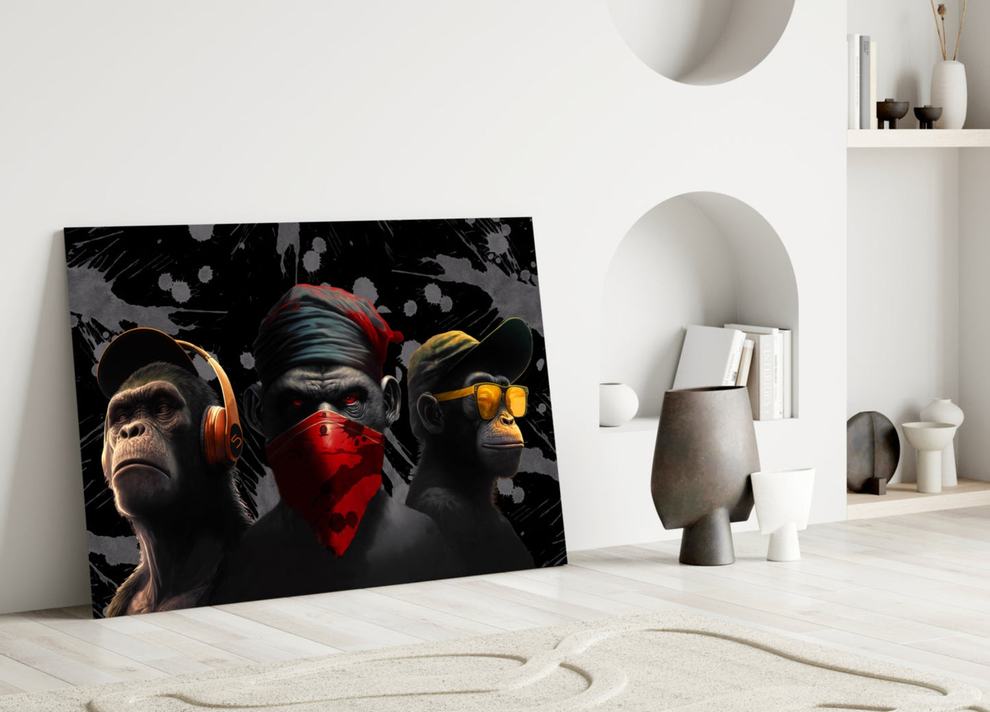 3 Wise Monkeys Glass Wall Art  || Designer Collection