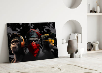 3 Wise Monkeys Glass Wall Art  || Designer Collection