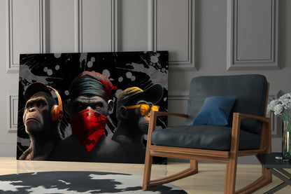 3 Wise Monkeys Glass Wall Art  || Designer Collection